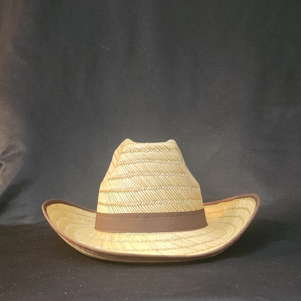 Western Unisex Straw Cowboy Hat with Brown Trim